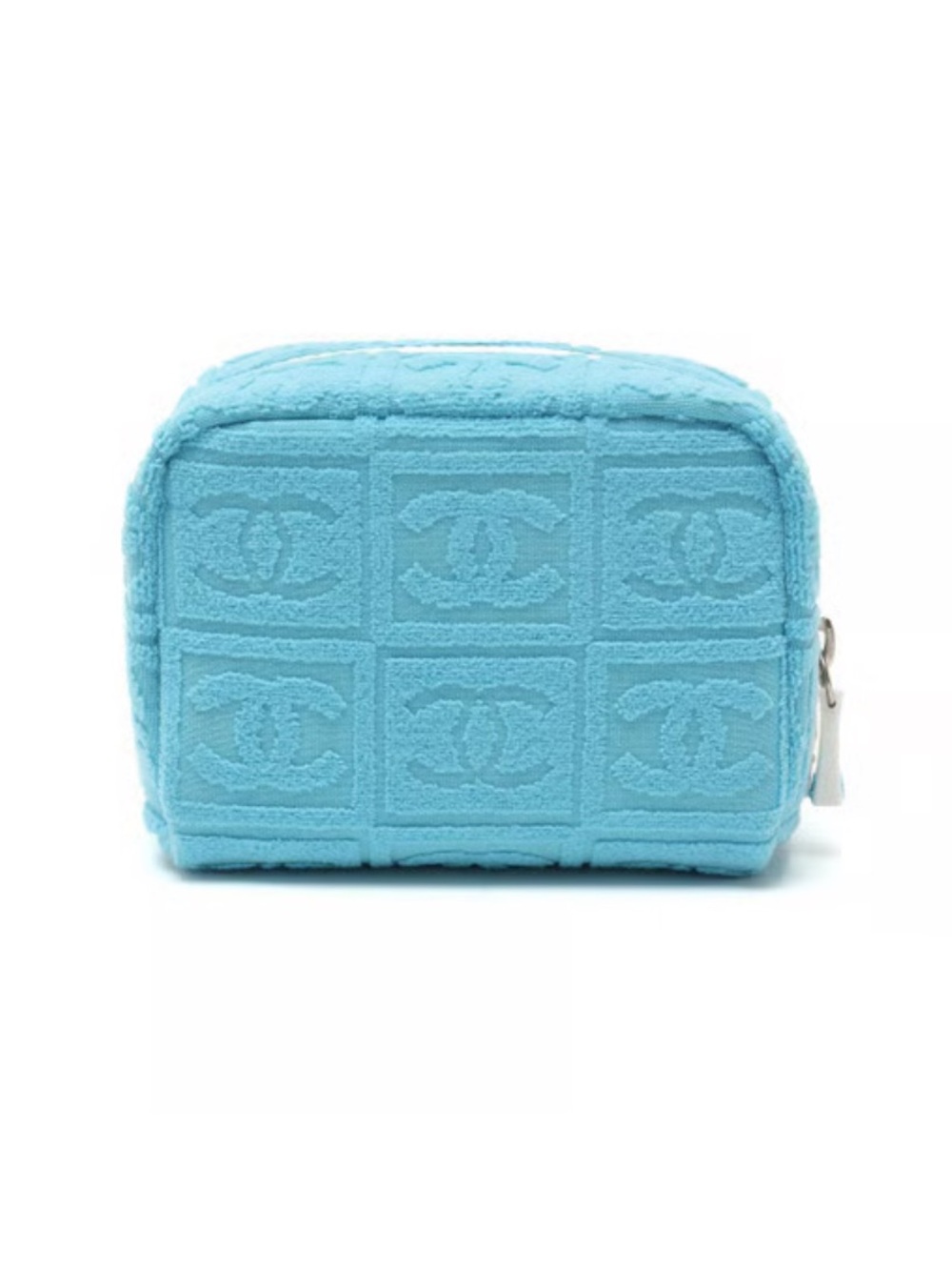 CHANEL Light Blue Embossed CC Terry Zip Pouch